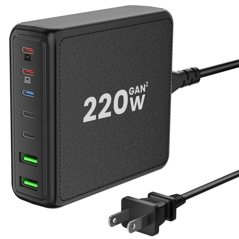 [Australia - AusPower] - USB C Charger, 220W 7-Port Desktop USB C Charging Station, 2x65W Ports USB C Laptop Charger Compatible with MacBook Pro/Air, iPad Series,iPhone 14/13/Mini/Pro/13Pro Max/12 Samsung Galaxy Note and More 