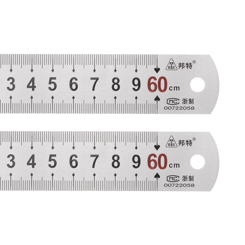 HARFINGTON 2pcs Stainless Steel Ruler 24-inch/60cm Metal Rulers 1.14" Wide, Inch and Metric Graduation Straight Edge Measuring Tool 600x29x1mm 2