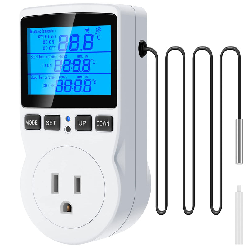 [Australia - AusPower] - Digital Temperature Controller Thermostat Timer - Reptile Thermostat Controller Day Night Timer 110V Temperature Controlled Outlet Plug Heating Cooling Control with Sensor ?TC816? TC816 