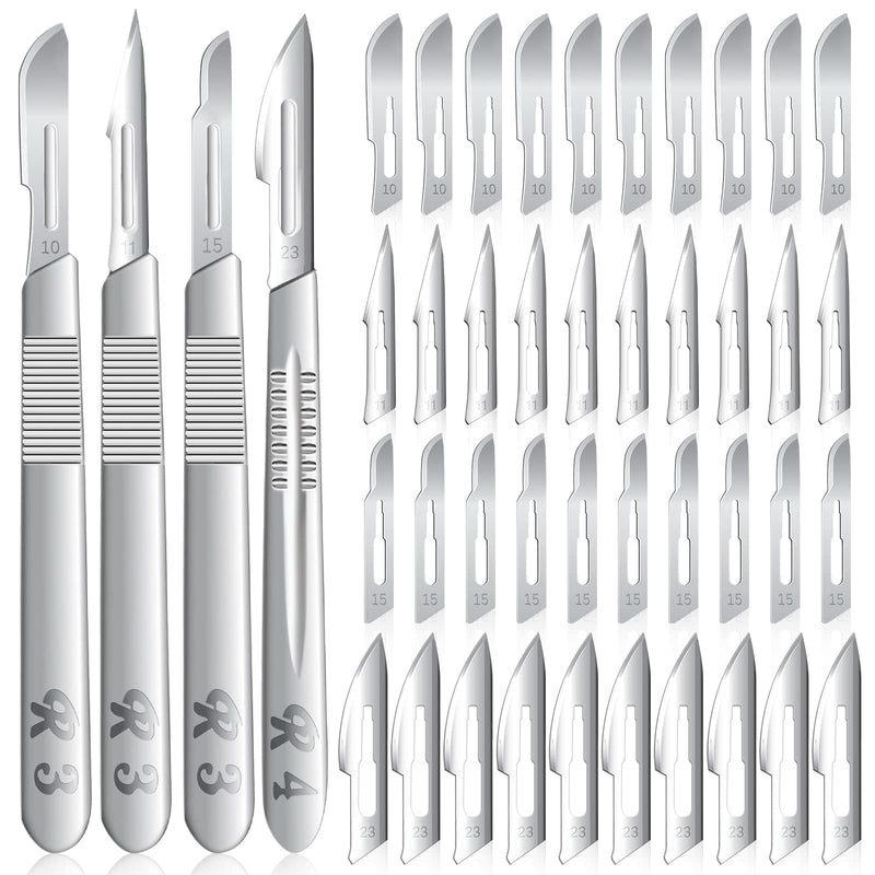 [Australia - AusPower] - 80 PCS Scalpel Blades #10#11#15#23 Scalpels Surgical Blades with 4PCS Handle & Storage Box,Individually Wrapped High Carbon Steel Blades for Sculpting, Cutting,Crafts & More 84PCS 