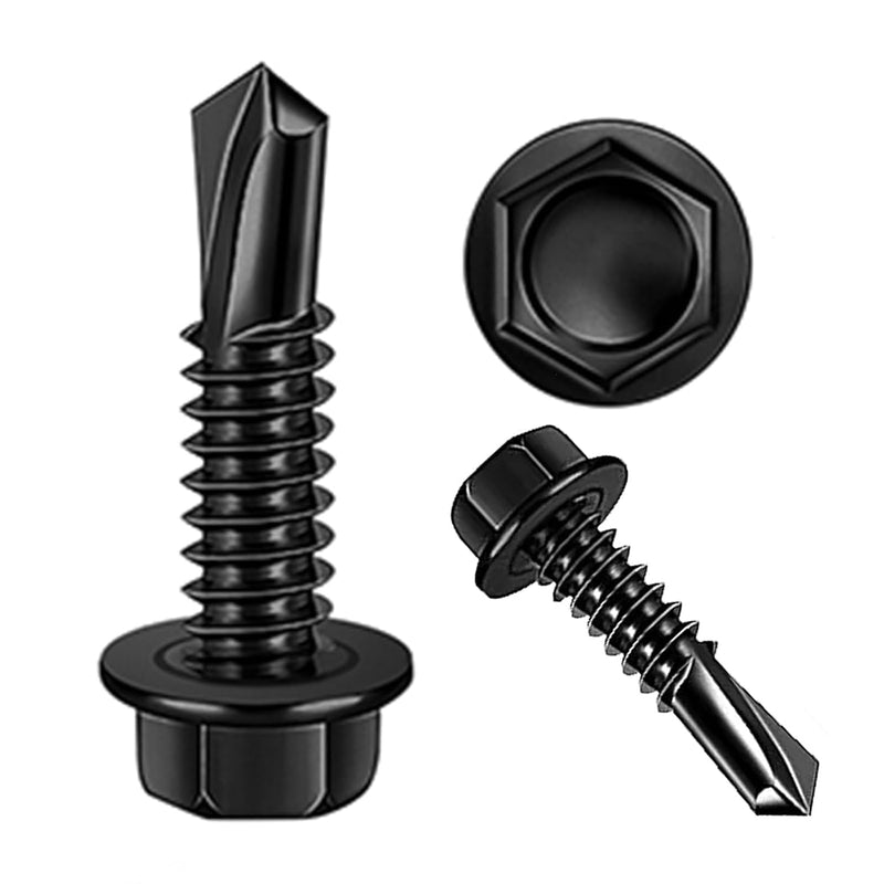 [Australia - AusPower] - 100 PCS 410 Stainless Steel #8X5/8" Self Tapping Screws for Metal, Self Drilling Screws Assortment Kit, Black Oxide. (HEX #8X5/8") HEX #8X5/8" 