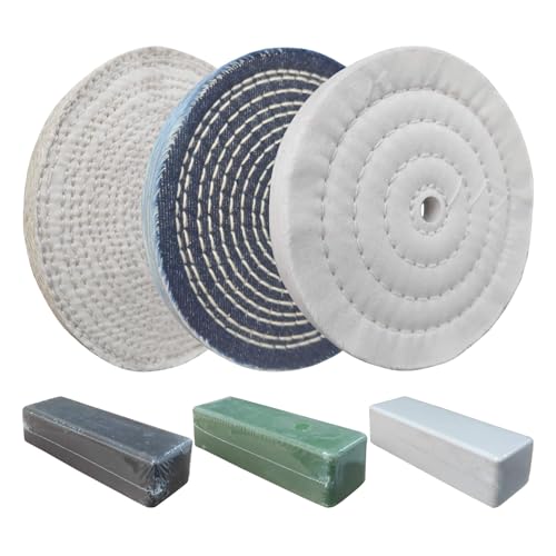 DazzyD PURUI 6-inch stainless steel polishing buffing wheel kit with sisal, denim, cotton wheels and compounds