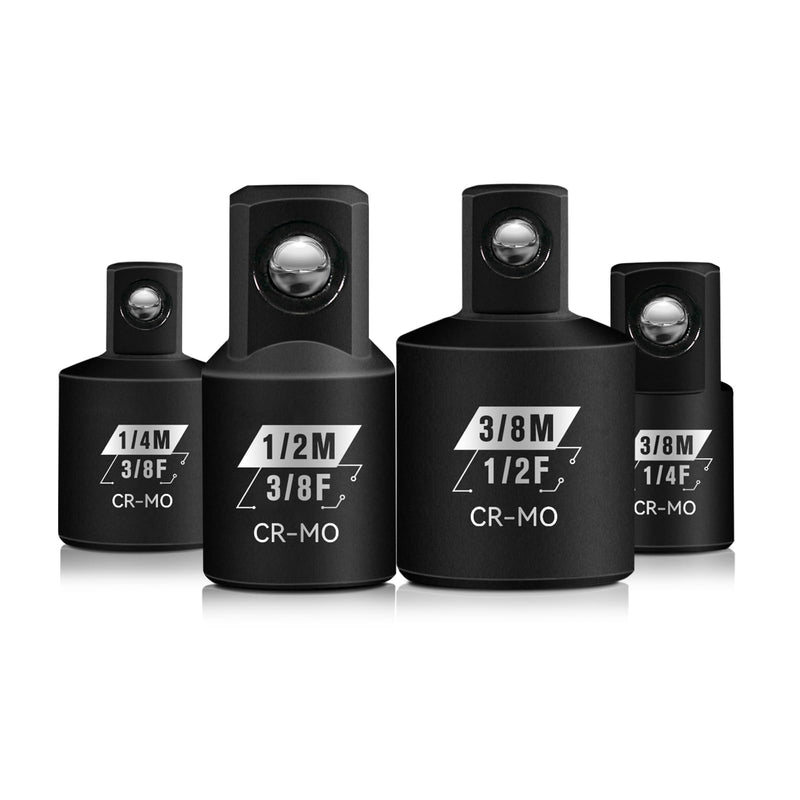 [Australia - AusPower] - 4 Piece Impact Socket Adapter Set, 1/4" 3/8" 1/2" SAE Drive Socket Adapter Set, Square Adapter and Reducer Conversion Set for Impact Driver Wrench, Cr-Mo Steel 4pcs 1/4" 3/8" 1/2" Square Drive 
