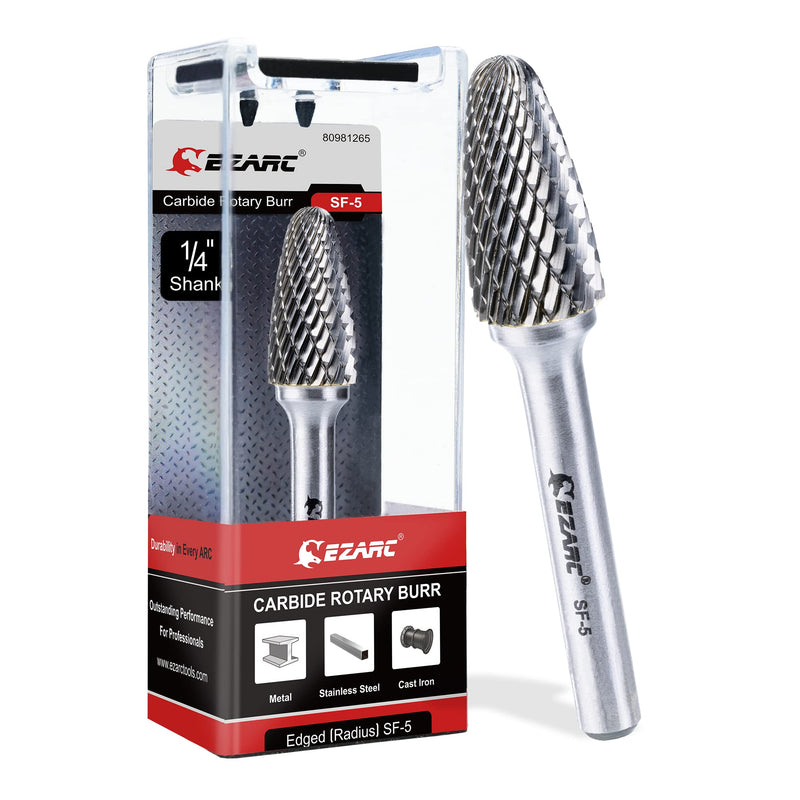 [Australia - AusPower] - EZARC Tungsten Carbide Rotary Burr Bit, SF-5 Double Cut Carbide Burr 1/4" Shank Die Grinder Cutting Burrs Bit for Metal Working & Sturdy Storage Case Single-Pack 