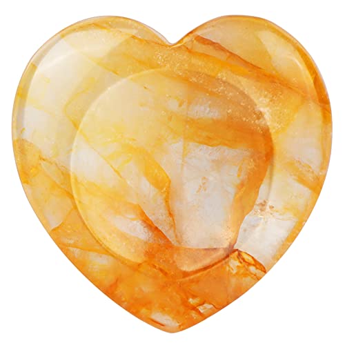 Citrine Heart Worry Stone Citrine Crystals Heart Shaped Thumb Stone Palm Love Citrine Gemstone Stones with Gifts Box 1.7” Yellow Citrine