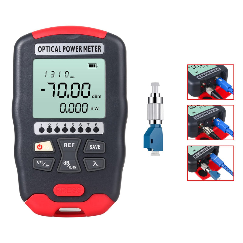 [Australia - AusPower] - Fiber Optic Tester Portable Fiber Light Meter FC/SC/ST Universal Interface Fiber Tester Built-in 15Km Visual Fault Locator (OPM&VFL) with 1pc FC to LC Adapter OPM&VFL 15Km 