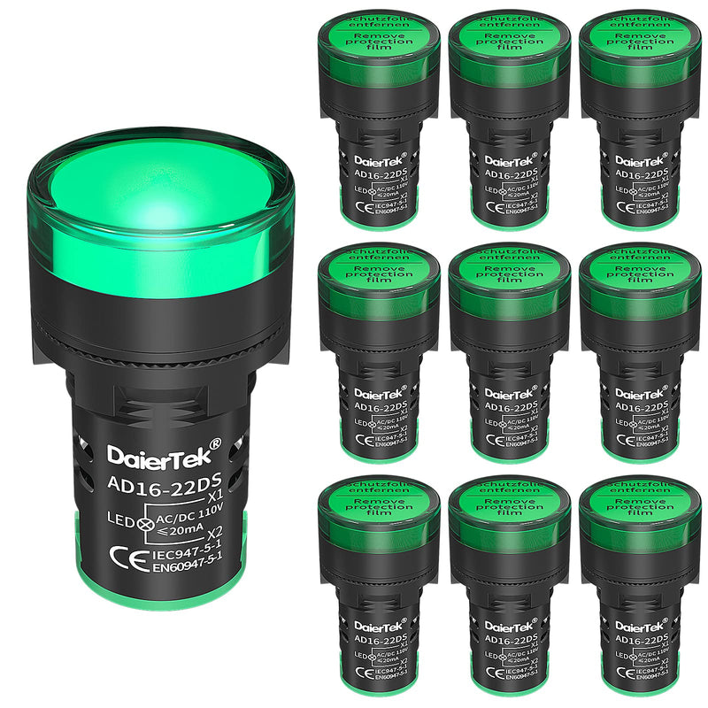 [Australia - AusPower] - DaierTek 110V LED Indicator Light Green 120V Power Indicator Light Energy Saving Indicator Light 22MM (7/8") 120 Volt AC/DC Pilot Light -10Pcs 22mm-120v 