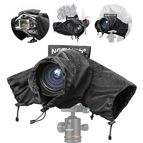 NEEWER Camera Rain Cover, Small Size Durable Nylon Raincoat Compatible with Canon Sony Nikon DSLR Mirrorless Vlog Camera & Lenses Within 200mm, with Sleeves, Drawstrings, Viewing Window, PB003 for Camera (Small)