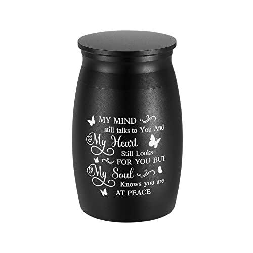 SOITIS 2.76 Inches Small Urns for Human Ashes Keepsake Aluminum Keepsake Urns for Human Ashes Mini Urns for Human Ashes Cremation Urns Ashes Keepsake Black-A