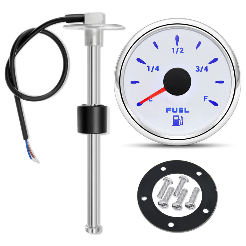 ARTILAURA Fuel Sending Unit and Gauge Kit, 240-33ohms 6" (150mm) Boat Marine Fuel Tank Sender Stainless Steel Gas Sensor for Car Truck Vehicle (White) 6"sensor+gauge White