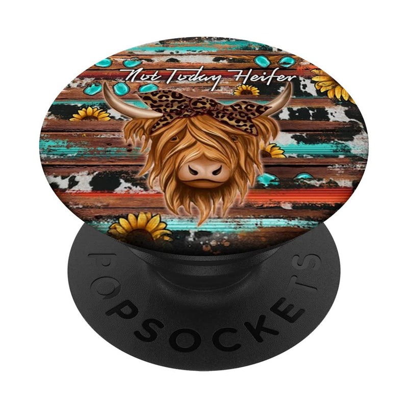 [Australia - AusPower] - Bandana Cowhide Not Today Heifer Western Highland Cow PopSockets Swappable PopGrip Black 