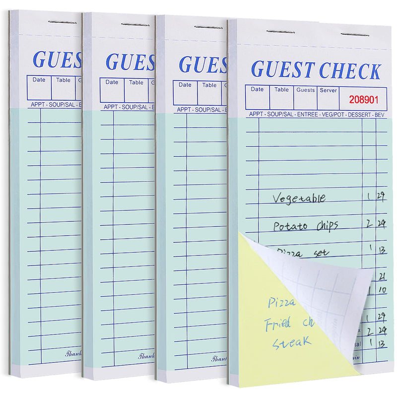 [Australia - AusPower] - 4 Pack Server Note Pads, Double Part Guest Check Books for Servers, Waitress Notepad for Restaurants Food Order, 100 Sheets/Pad, Carbon Copy for Guest Checks 
