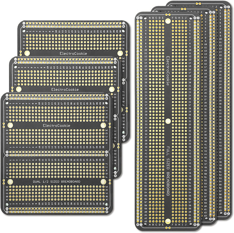 [Australia - AusPower] - ElectroCookie Large PCB Prototype Board Kit Solderable Breadboards for Electronics Projects Compatible for DIY Arduino Soldering Projects, Gold-Plated (6 Multi-Pack, Black) 