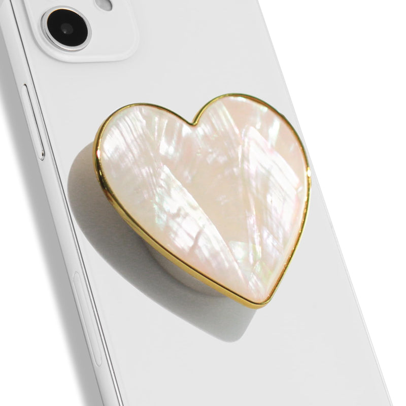 [Australia - AusPower] - DALSTONE Authentic Natural Sea Shell Mother of Pearl Expandible Collapsible Mobile Phone Grip Stand Holder for Smartphone Tablet Cell Phone Accessory (Crème) Crème heart 