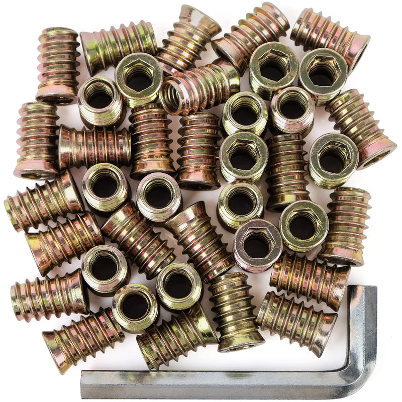 [Australia - AusPower] - 40Pcs 3/8"-16 x 25mm Threaded Inserts for Wood Furniture Screw in Nut Inserts 3/8-16 Threaded Bolt Fastener Connector Hex Socket Drive for Wood Furniture Assortment (with Hex Spanner) 