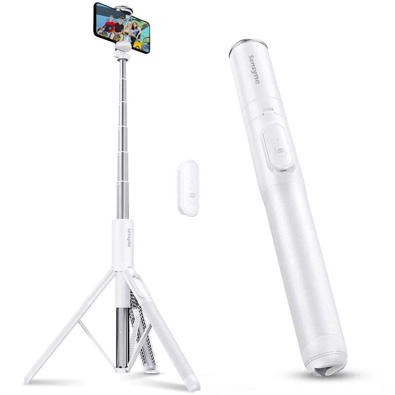 [Australia - AusPower] - Sensyne 60" Phone Tripod & Selfie Stick, Lightweight All in One Phone Tripod Integrated with Wireless Remote Compatible with All Cell Phones for Selfie/Video Recording/Photo/Live Stream/Vlog (White) White 60‘’ 