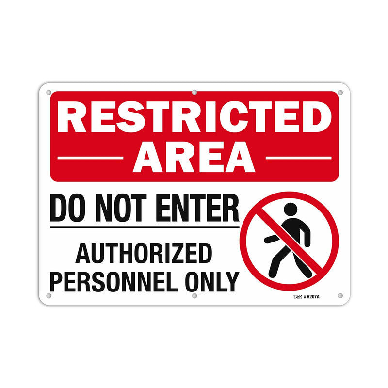 [Australia - AusPower] - T&R Large Restricted Area Do Not Enter Authorized Personnel Only Sign,1 Pack,14x10 Inches Rust Free .040 Aluminum,UV Protected, Waterproof, Weatherproof and Fade Resistant,6 Pre-drilled Holes Red - 14" x 10" - 1 Pack 