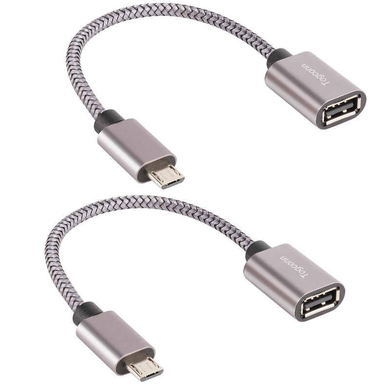 [Australia - AusPower] - Togconn Micro USB to USB Adapter, Micro USB 2.0 OTG Cable 2 Pack, Nylon Braided, Aluminum Shells, USB Male to USB Female for S7 LG, Flash Drive, Mouse, Keyboard, Game Controller Micro USB Male to USB A Female 