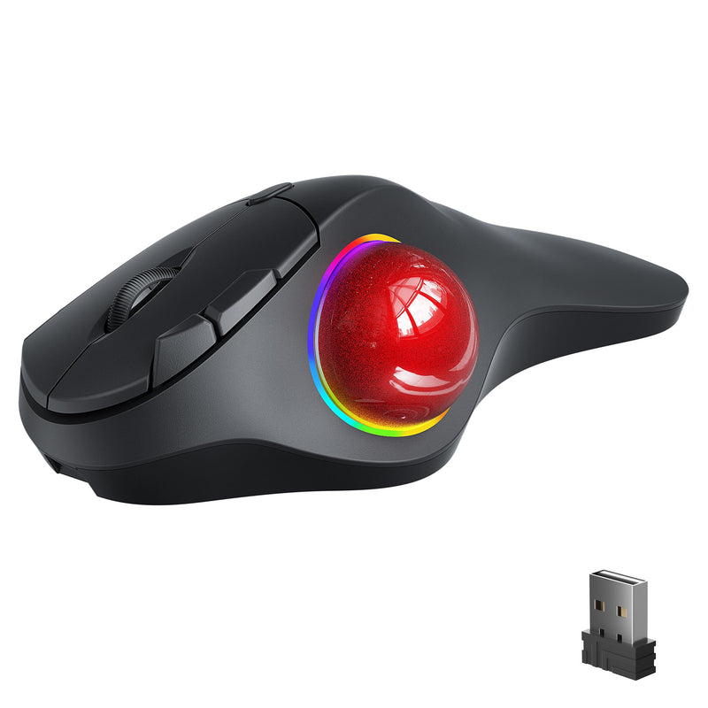 [Australia - AusPower] - Nulea Wireless Trackball Mouse，Rechargeable Ergonomic RGB Rollerball Mouse, Easy Thumb Control, 5 Adjustable DPI, 3 Device Connection (Bluetooth or USB) for PC, Laptop, iPad, Mac, Windows, Android RGB Backlight 