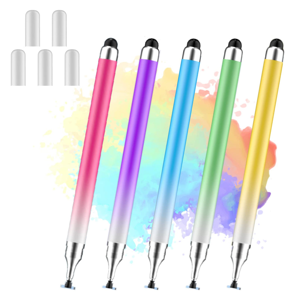 [Australia - AusPower] - AmberVec Stylus Pens for Touch Screens, Universal 2 in 1 Stylus Pen for iPad Compatible with iPhone, iPad, Android, Microsoft Tablets, Phones, Surface,[5 Pack]-Blue,Green,Pink,Purple,Yellow 