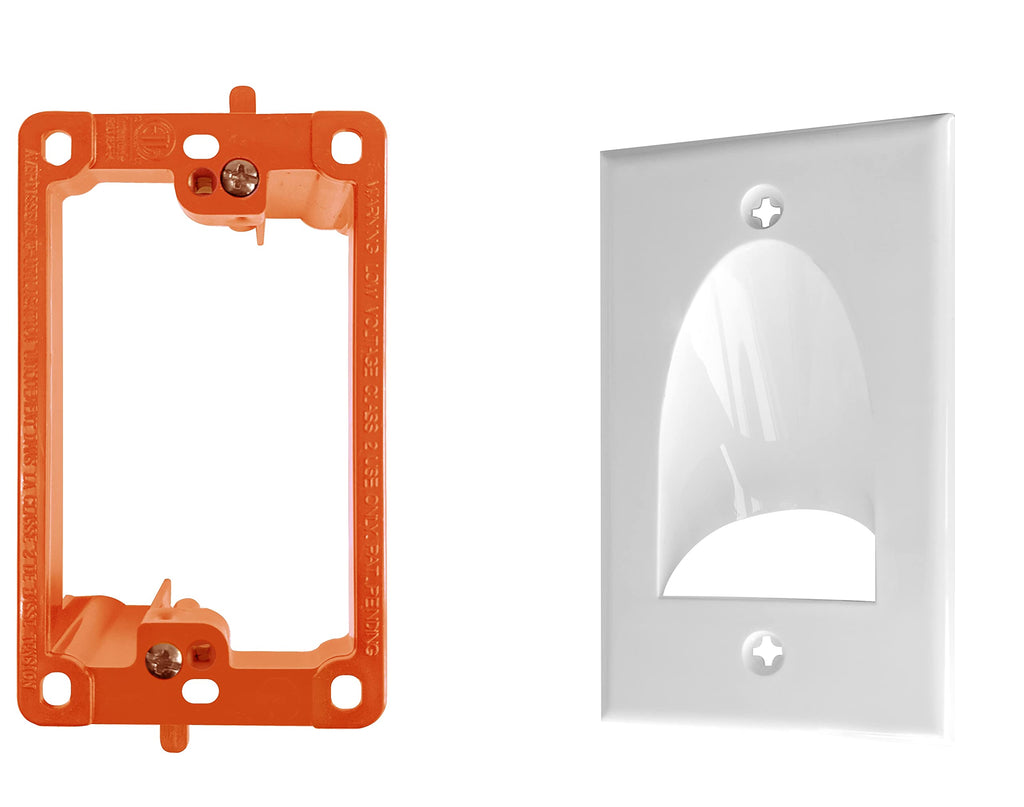 [Australia - AusPower] - BestMounts - In Wall Cable Management Kit -Recessed Wall Plate Cable Pass Through Pair with Single Gang Low Voltage Mounting Bracket Orange- TV Cord Hider for Wall Mounted TV ETL Listed(1 Pack, White) 1-Pack; Inner Nose Mounting Bracket 