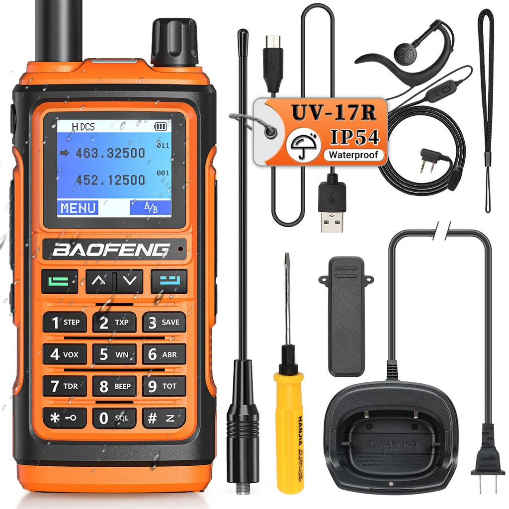 [Australia - AusPower] - BAOFENG UV-17R Two Way Radio Long Range IP54 Waterproof Dual Band Type-C USB Charger with 999 Channels Hands Free VOX Ham Radio Walkie Talkies for Adults with Earpiece and Flashlight Li-ion Battery 