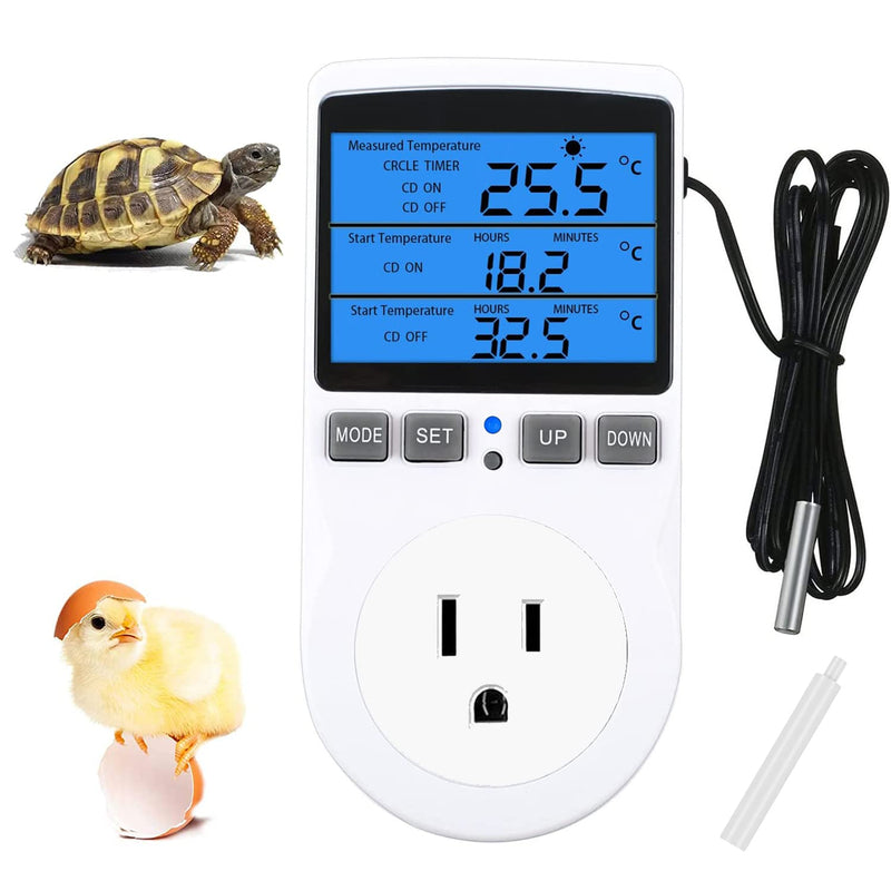[Australia - AusPower] - Backlit Digital Temperature Controller, LCD Screen Heating Cooling Thermostat Outlet Socket with Sensor Timer Regulator for Reptile Incubator Greenhouse Brewing Refrigerator, 110V, 15A, ?/? 