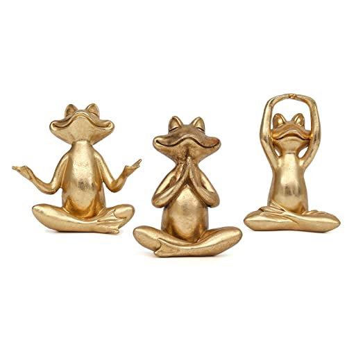 Suoedd Gold Frog Yoga Figurines 3 Pcs,Modern Decor for Shelf,Desk,Office