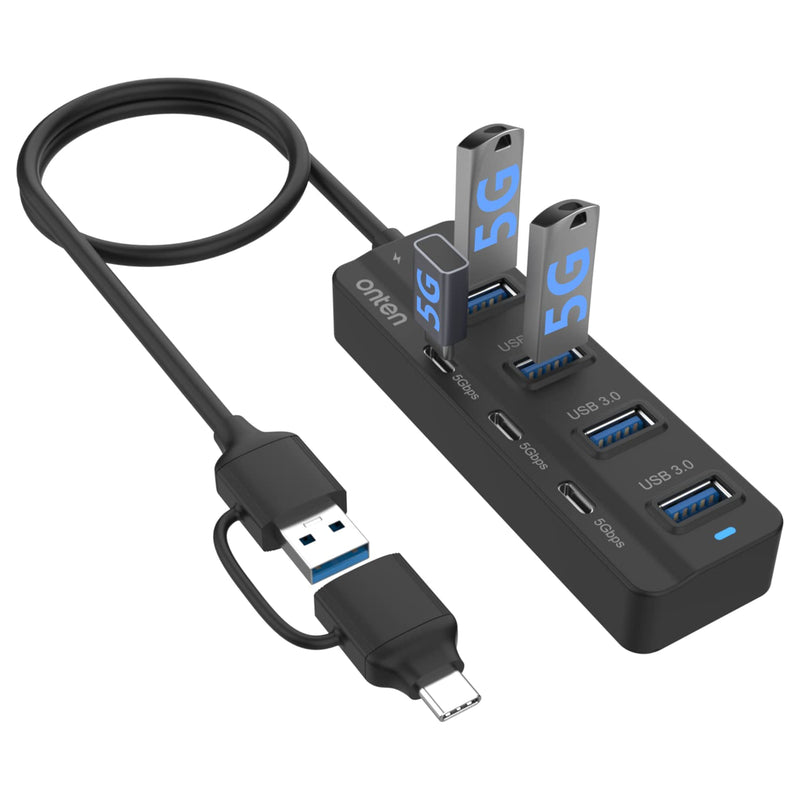 [Australia - AusPower] - Onten USB C Hub,7Port USB 3.0 Hub,USB C to USB C Adapter,USB Splitter with 1.6 ft Cable 4*USB3.0 Ports,3*USB C Ports for Laptop MacBook Surface Pro and More USB/USB C Devices 