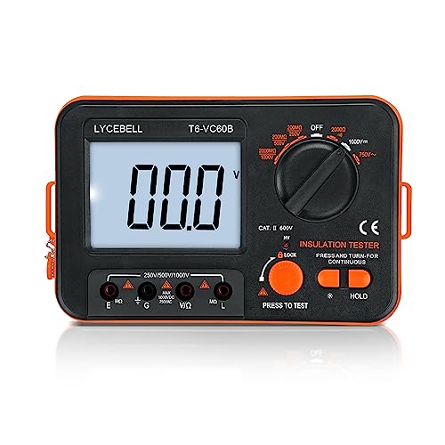 Digital Insulation Resistance Tester LC-VC60B Megohmmeter 0.1~2000 MΩ Insulation Tester with Backlight Display, DC 250V/500V/1000V, AC 750V Test Voltage with Sound Light Alarm Function