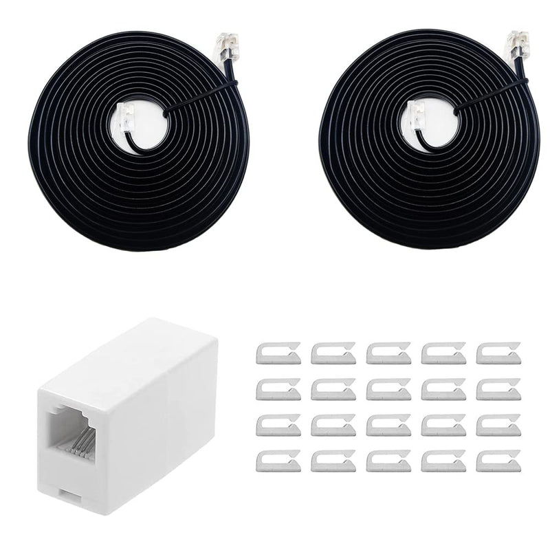 [Australia - AusPower] - SINCODA 2 Pack Telephone Extension Cord 8 Feet,with Standard RJ12 Plug and 1 in-Line Couplers and 20 Cable Clip Holders for Easy Wiring Management 