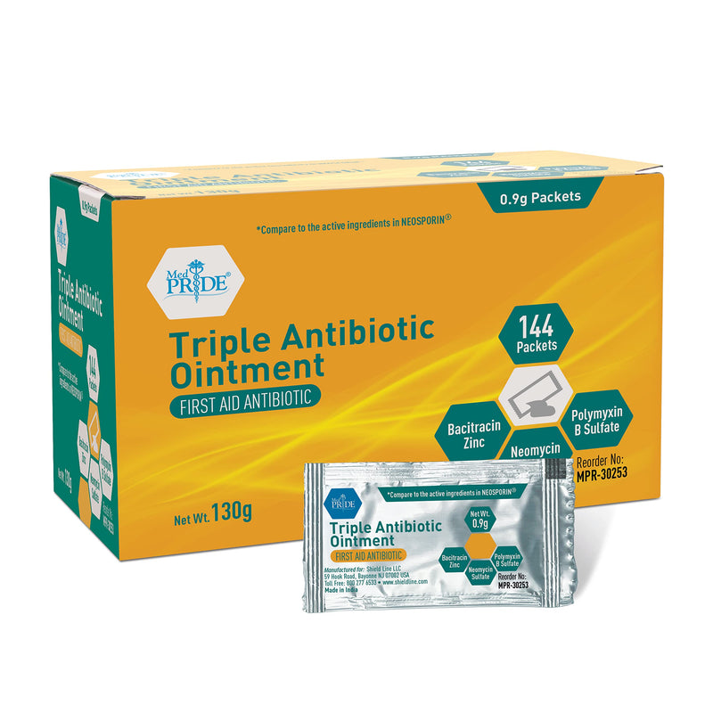 [Australia - AusPower] - MED PRIDE Triple Antibiotic Ointment [144 Packets x 0.9g Each]- First Aid Antibiotic Cream - Travel-Size Individual Antibiotic Ointment Packets for Burns, Scrapes, Cuts, Wound Care 