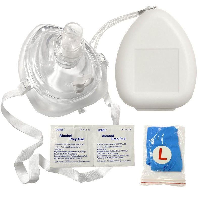 [Australia - AusPower] - Kemp USA Ambu Medical Supplies & Equipment CPR Mask Kit in Hard Case with O2 Inlet, Head Strap, Gloves & Wipes for Adults and Children (1 Set) 1 