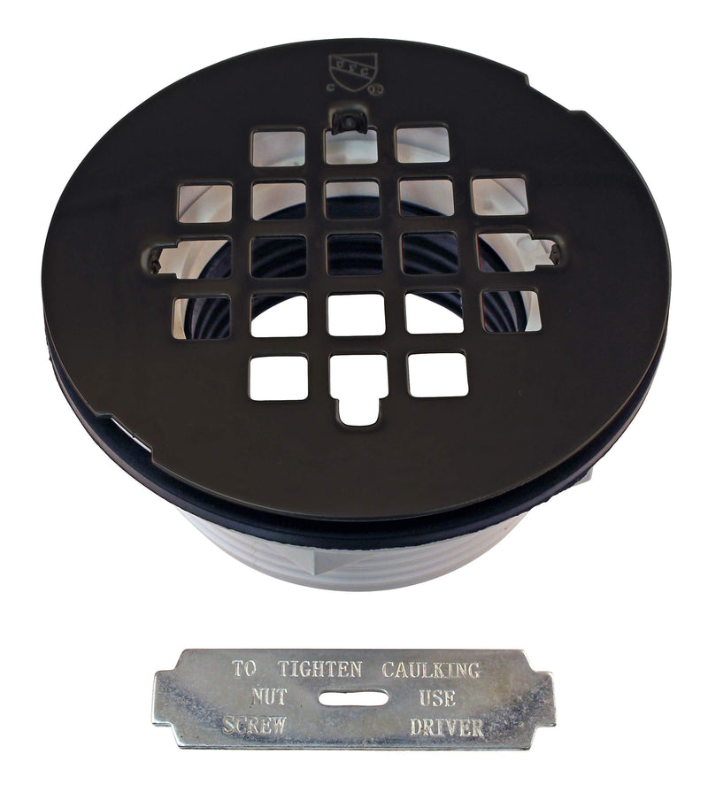 Westbrass A206P-12 2" No-Caulk PVC Compression Shower Drain with 4-1/4" Round Grid Cover, Oil Rubbed Bronze