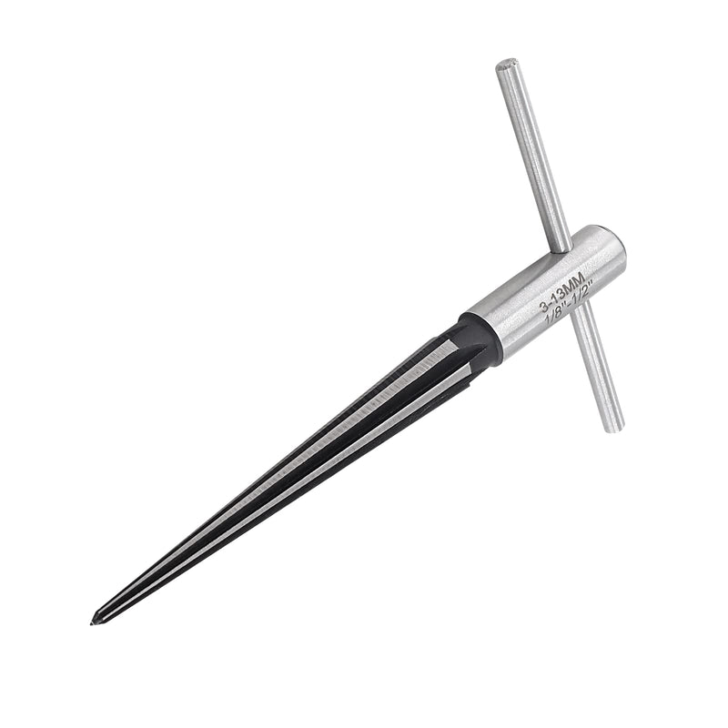 [Australia - AusPower] - 1/8"-1/2" (3-13mm) T Handle Tapered Reamer, 6 Fluted Chamfer Reaming Tool, Guitar Bridge Pin Hole Handle Tapered Reamers Woodworker Luthier Tool 1/8”-1/2”(3- 13mm) 