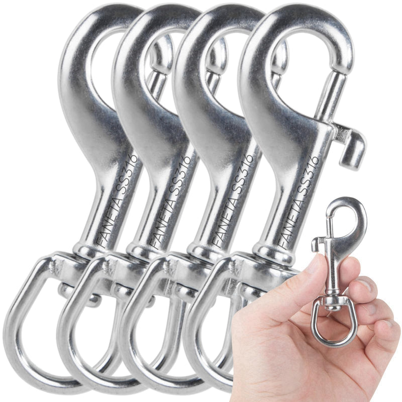 [Australia - AusPower] - Swivel Eye Snap Hook, Single Ended Bolt Snap Clips, Marine Grade Stainless Steel 316 Clips for Diving Keychain Dog Leash Camera Strap Clothesline (Set of 4) (80mm) 80mm 
