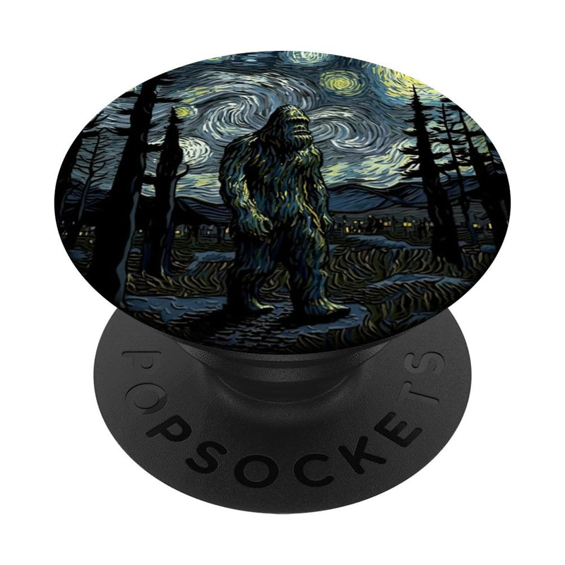 [Australia - AusPower] - Bigfoot Starry Night Sasquatch Van Gogh Sky Painting Art PopSockets Swappable PopGrip Black 