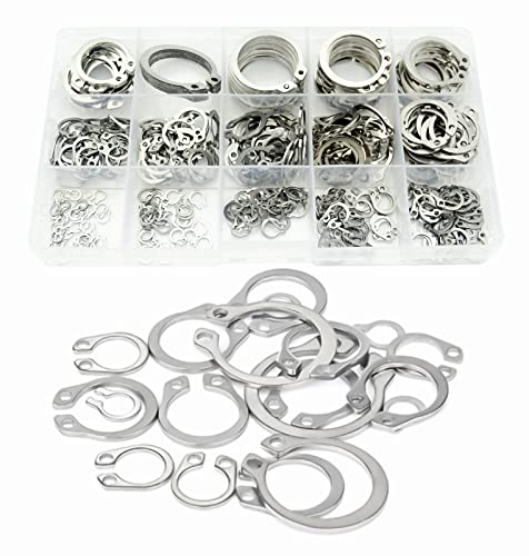 330Pcs 15-Size Metric 304 Stainless Steel External Retaining C-Clips Rings/External Circlip Snap Retaining Clip Ring Assortment Kit - 4mm to 28mm