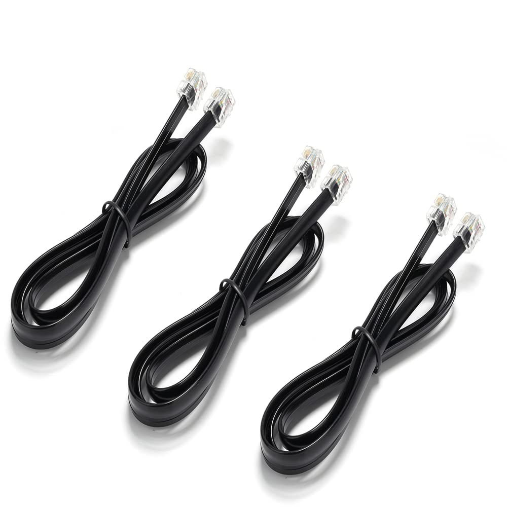 [Australia - AusPower] - 6-foot telephone landline extension cord cable cord with standard RJ-11 6P4C plug ( Black 3Pack ) 6-feet-Black 