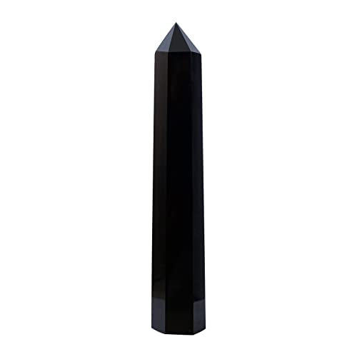 Apengshi Large Black Obsidian Crystal Tower Natural Healing Crystal Wand Single Pointed Stones Reiki Chakra Gemstone Therapy Home Decor Witchcraft Gift 5.11-5.9"