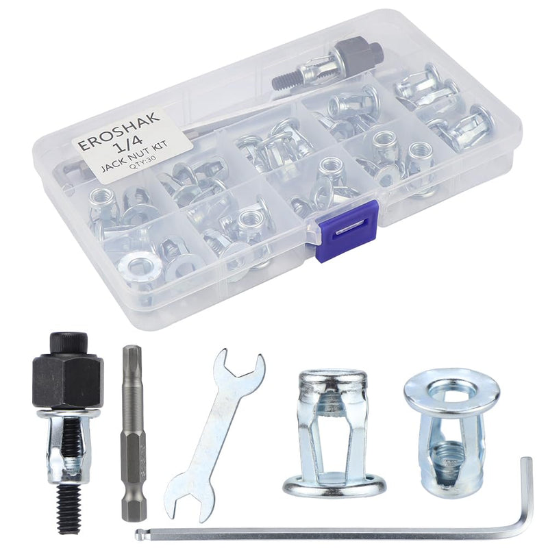[Australia - AusPower] - 1/4 Jack Nut with Installation Tool Threaded Insert Nuts Nutserts Jack nut Srew Anchor Spider Rivnut Blind for Plastic Polywood Pressboard Hardboard 1/4-30pcs with tools 
