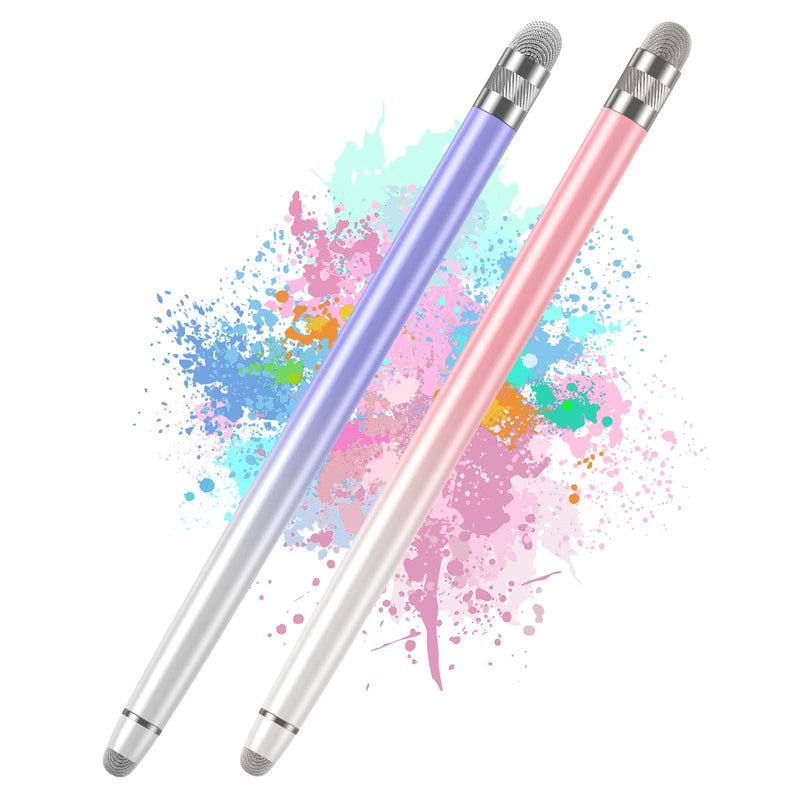 [Australia - AusPower] - 2PCS Stylus Pens for Touch Screens, Stylus Pen for iPhone/iPad/Tablet Android/Microsoft Surface, Compatible with All Touch Screens(White Pink/White Purple) A-White Pink / White Purple 