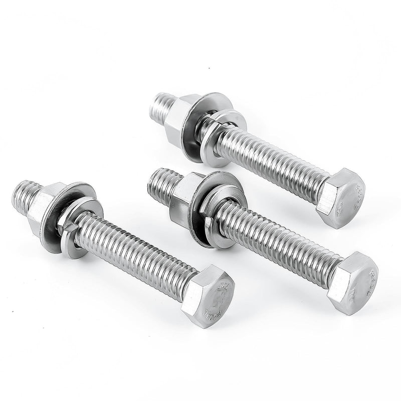 [Australia - AusPower] - (5Set) 3/8-16 x 3 Complete Set Hex Head Screw Bolts,Nuts,Flat washers,Spring Washers,Fully Threaded, Stainless Steel 18-8（304）, Bright Finish. (5Set)3/8-16 x 3" 