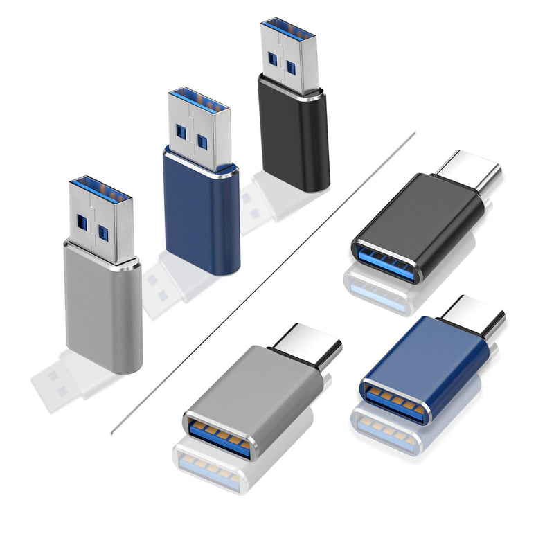 [Australia - AusPower] - 6 Pack USB-C to USB 3.0 Adapter(3Pack) & USB to USB C Adapter(3Pack),Fast Transfer and Charge USB Adapter Compatible with iPhone/iPad/Laptop/Samsung/PC/MacBook/Charger and More Device-3Color 
