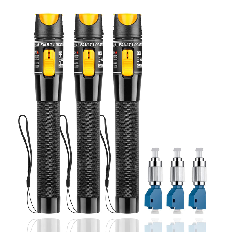 [Australia - AusPower] - 3pc Fiber Optic Visual Fault Locator VFL Fiber Optic Cable Tester with 3pcs Singlemode 9/125um FC Male to LC Female Adapter, Yellow Switch (Mode Number: VFL-50) 3 