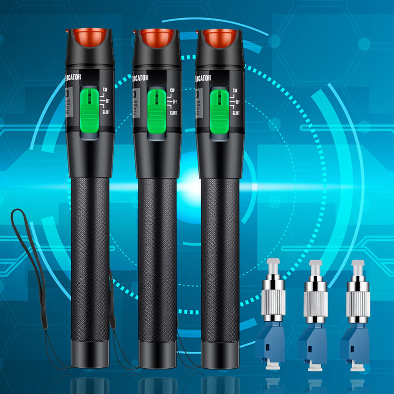 [Australia - AusPower] - 3pcs Professional Visual Fault Locator Fiber Optic Tester - Includes 3pcs 9/125μm Singlemode FC/LC Adapters | for Fiber Optic Cable Maintenance, Network Installation & Repair (Mode Number: VFL-30) Gree Switch 3 