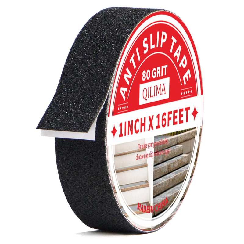 [Australia - AusPower] - Anti Slip Grip Tape, Waterproof Outdoor Grip Tape for Stairs, Stair Grips Non Slip for Skateboards, Outdoor Adhesive Stair Grip Tape for Step Treads,Black Grip Tape, 1inx16.5ft Black 1" x 16.5 Feet 