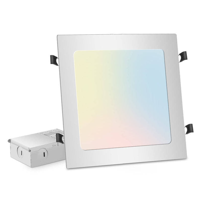 LZHOME 11 inch 26W Square LED Recessed Light, 3 Color Temperature Selectable & Dimmable Lamp, 2200 Lumens Ultra Thin Led Canless Downlight Lighting with Junction Box for Living Room Kitchen Bedroom… White-1-PACK 11Inch