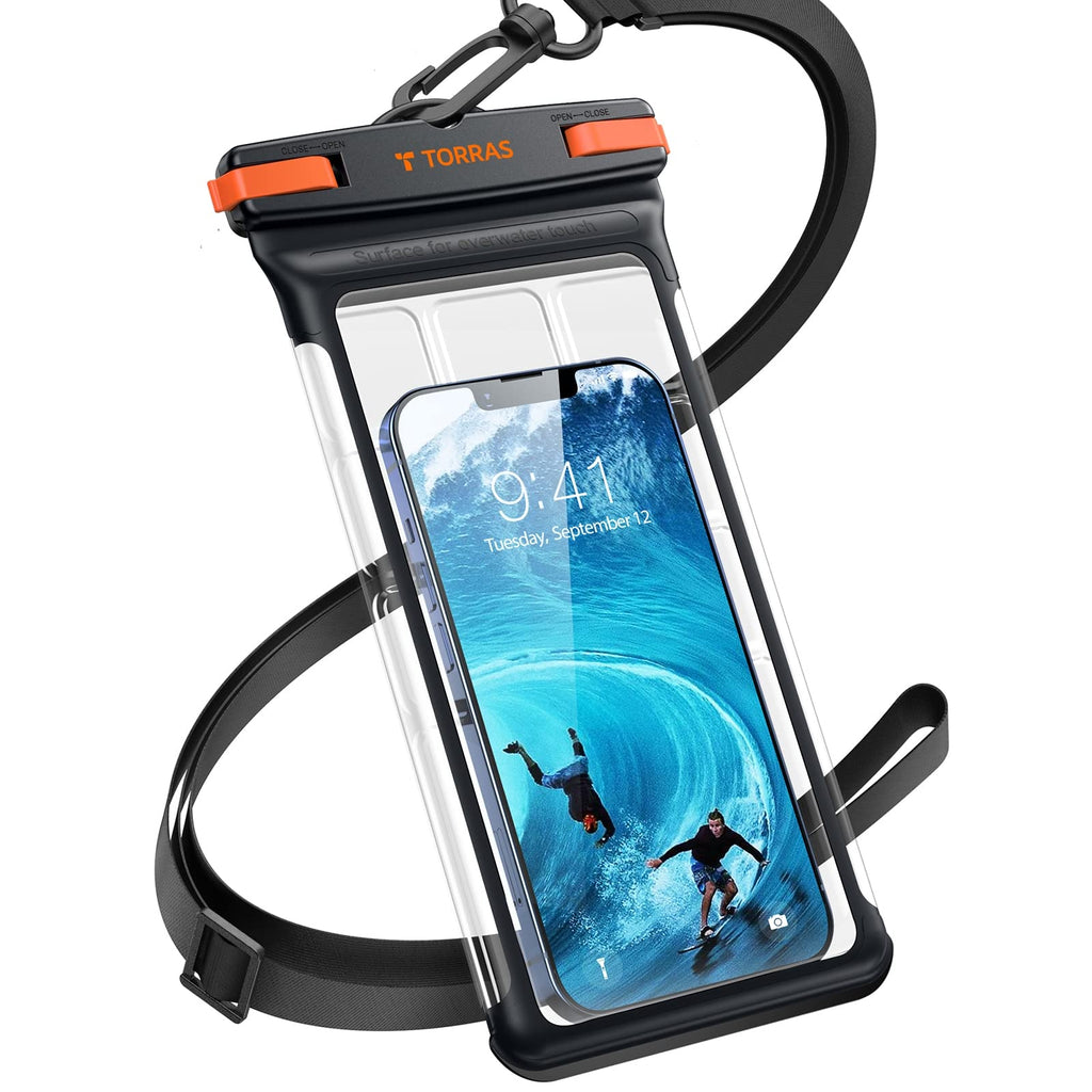 [Australia - AusPower] - TORRAS Icecube IPX8 Waterproof Phone Pouch, Underwater Screen Touchable, Waterproof Phone Case for Snorkeling, Adjustable Lanyard, Vacation Essentials for iPhone 15 Pro Max/14/13 Samsung, Black 6.9'' 6.9 Inch 