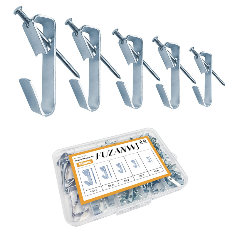 [Australia - AusPower] - Picture Hangers, 160pcs Picture Hooks with Nails , 10-100lbs Picture Frame Hangers, Professional Picture Hanging kit on Wooden Wall / Drywall for Pictures, Canvas, Mirror, Holds 10-100 lbs（Silver） Silver10- 100lbs 